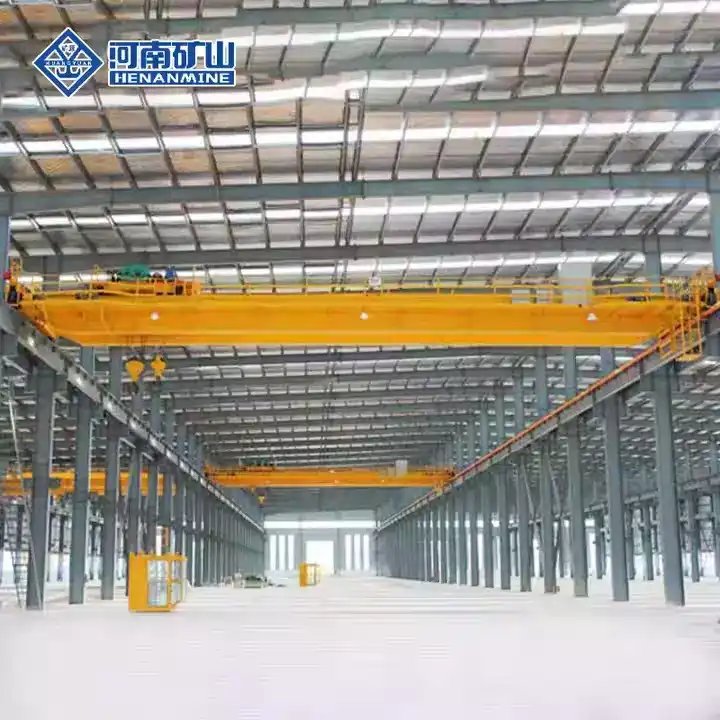 Advanced twin girder overhead crane system with high-capacity hoist in factory