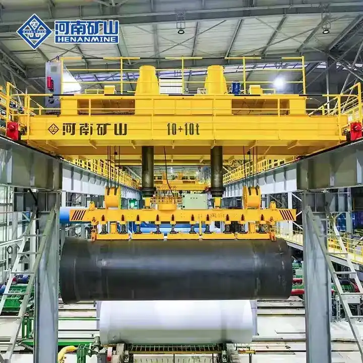 Electric double girder overhead crane with safety hooks