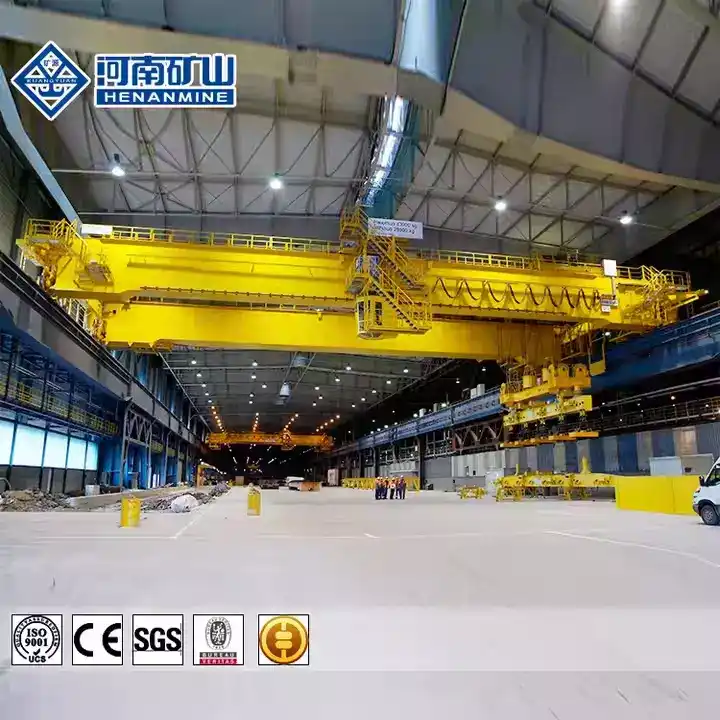 Heavy duty suspended overhead crane with dual girders